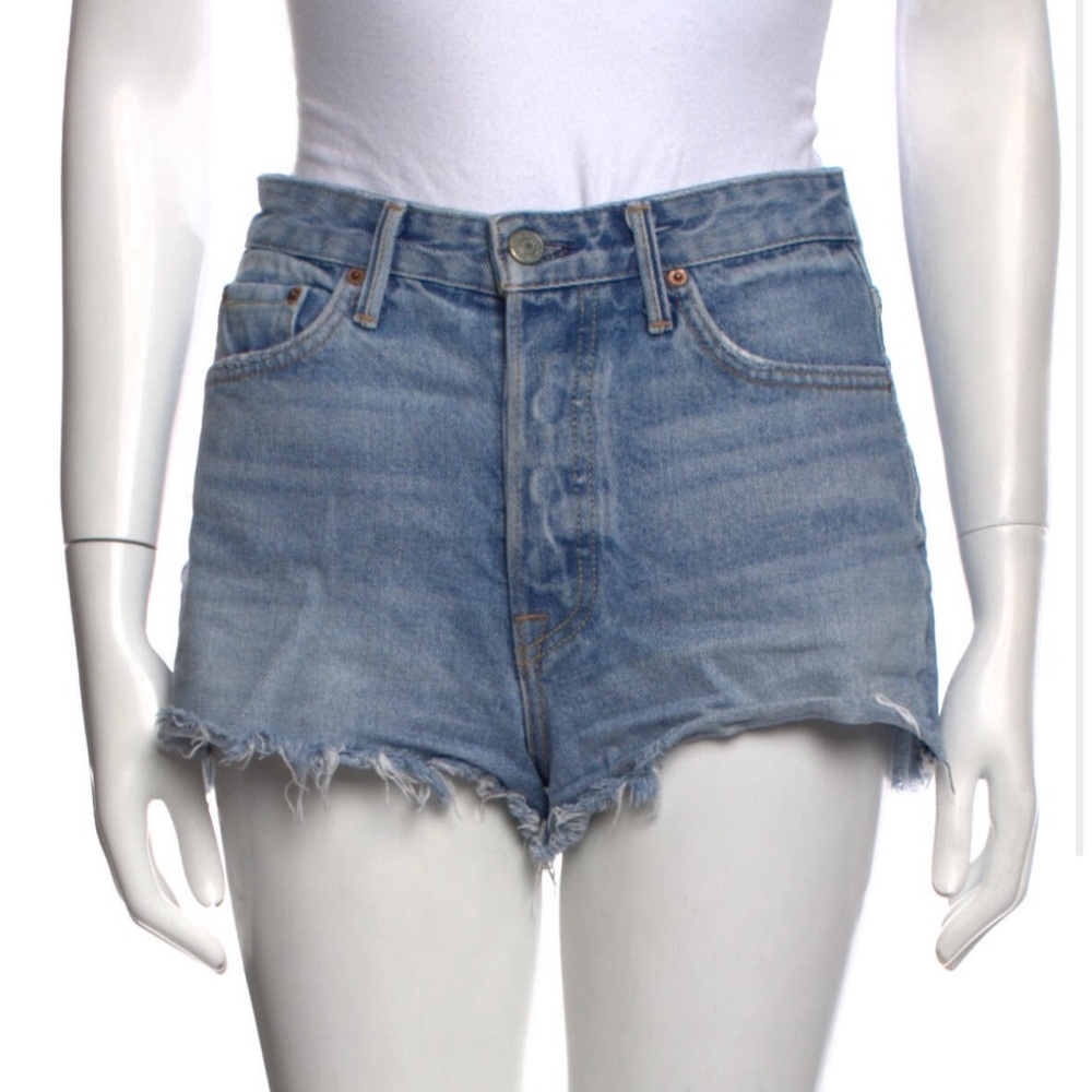 GRLFRND Light Blue Frayed Jean Shorts